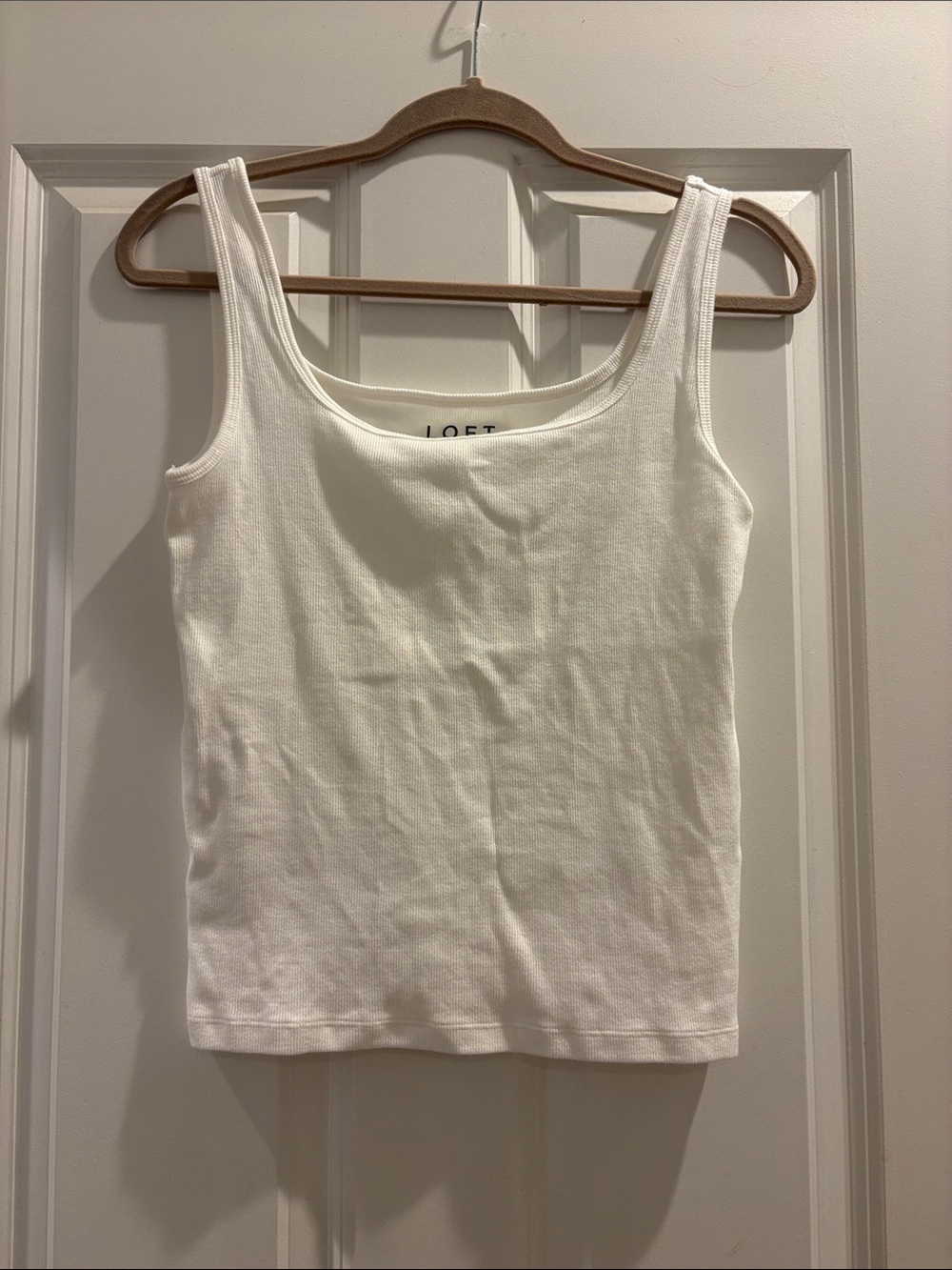 LOFT White Square Neck Ribbed Tank